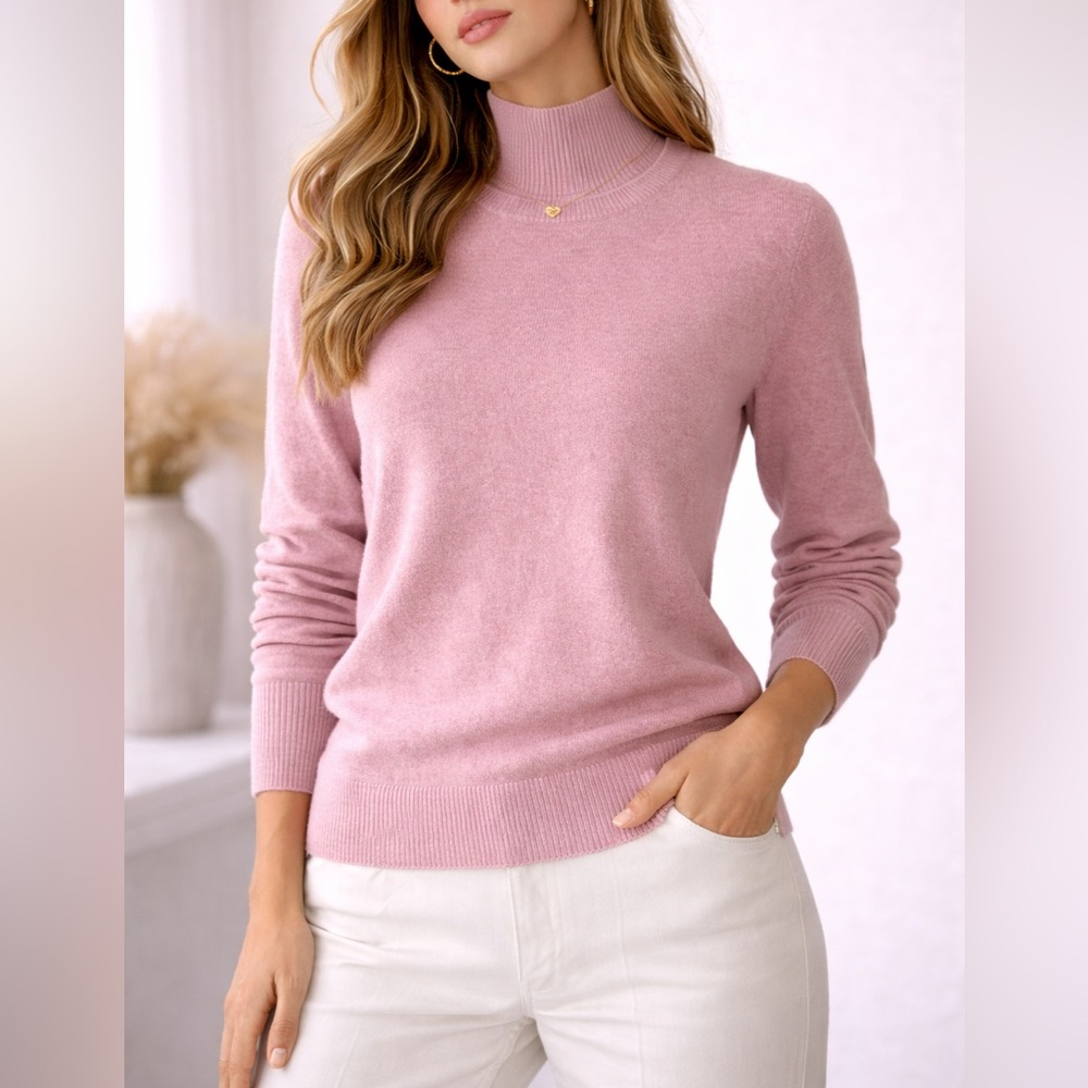 Telluride 100% Merino Wool Mock Neck Sweater Pink Women Large Luxury $180 Retail